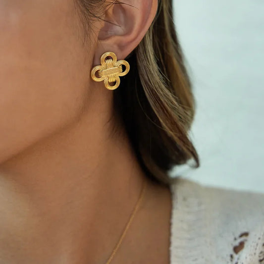 Four Leaf Clover 18K Gold Stainless Steel / Knot Earrings
