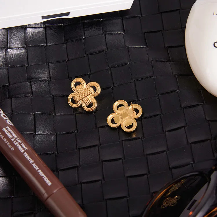 Four Leaf Clover 18K Gold Stainless Steel / Knot Earrings