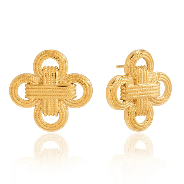 Four Leaf Clover 18K Gold Stainless Steel / Knot Earrings