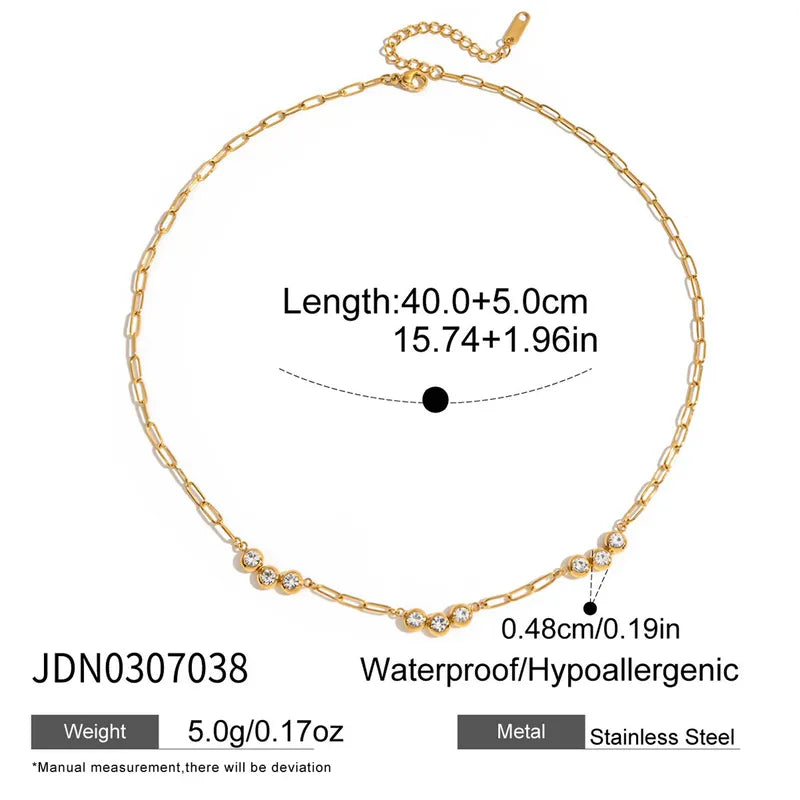 18K Gold Plated 304 Stainless Steel Necklace With White Zircon Four-Leaf Necklace