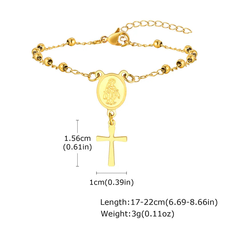 Religious Rosary 18K Gold Plated 304 Stainless Steel Bracelet
