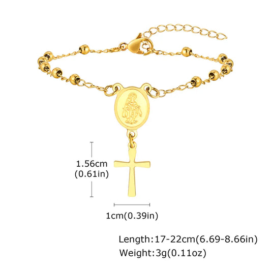 Religious Rosary 18K Gold Plated 304 Stainless Steel Bracelet