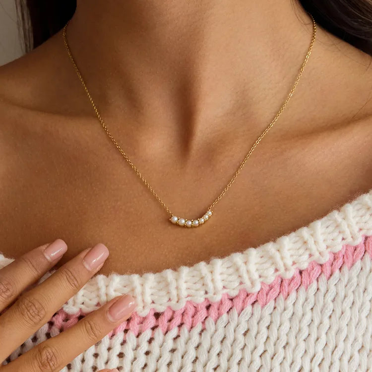 Elegant And Graceful / 18K Gold Stainless Steel Pearl Smiley Face Pendant Necklace 42+5CM
