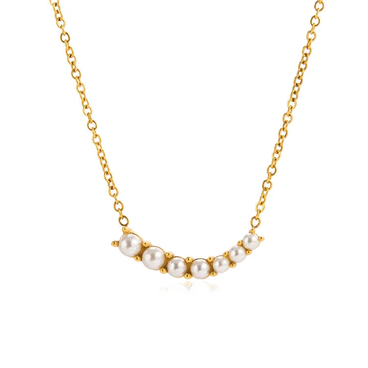 Elegant And Graceful / 18K Gold Stainless Steel Pearl Smiley Face Pendant Necklace 42+5CM
