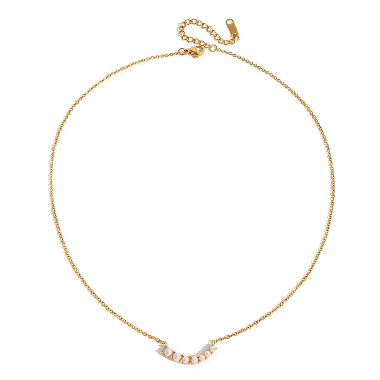 Elegant And Graceful / 18K Gold Stainless Steel Pearl Smiley Face Pendant Necklace 42+5CM