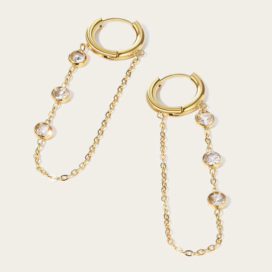 Diamond Tassel Plating Inlay 304 Stainless Steel Zircon 18K Gold Plated Earring