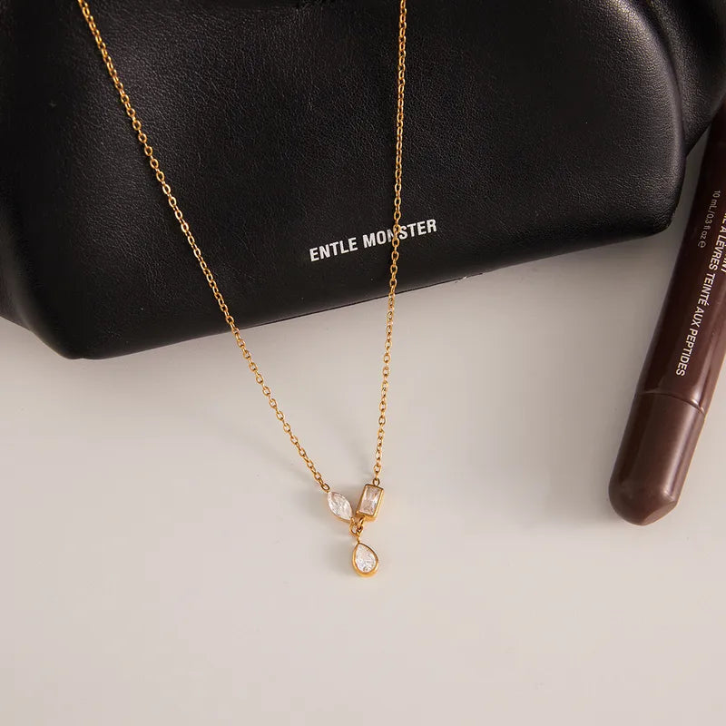 Pretty Zirconia Drip 18K Gold Plated 304 Stainless Steel Necklace