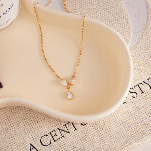 Pretty Zirconia Drip 18K Gold Plated 304 Stainless Steel Necklace