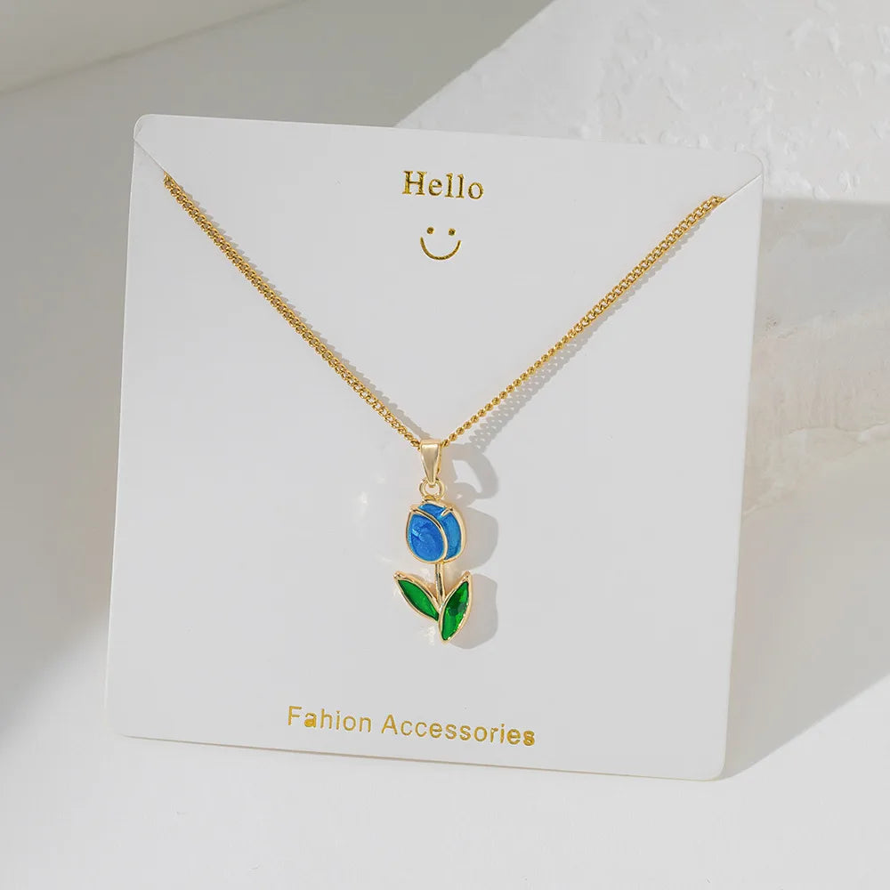 Gold Tulips 304 Stainless Steel Basic Waterproof 304 Stainless Steel Necklace