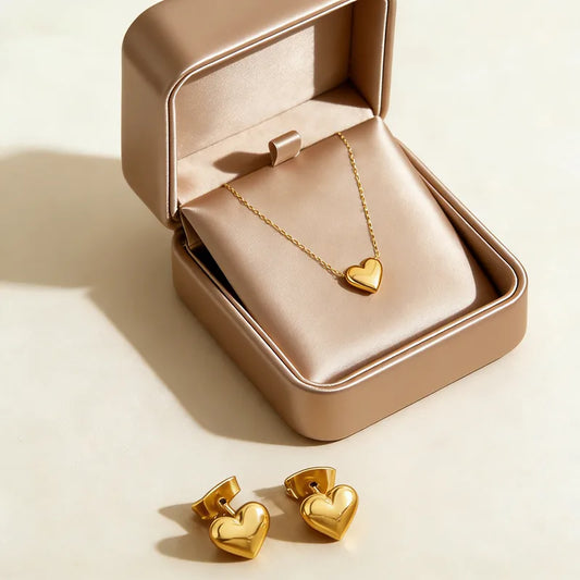 Hearty 18K Gold Plated 304 Stainless Steel Stud Necklace Set