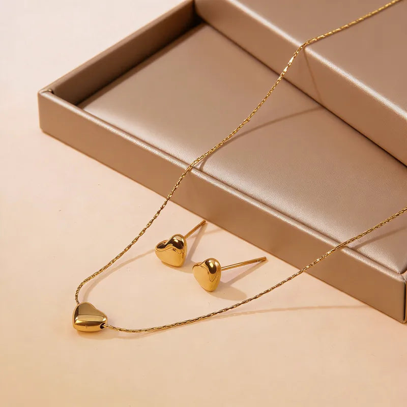 Hearty 18K Gold Plated 304 Stainless Steel Stud Necklace Set