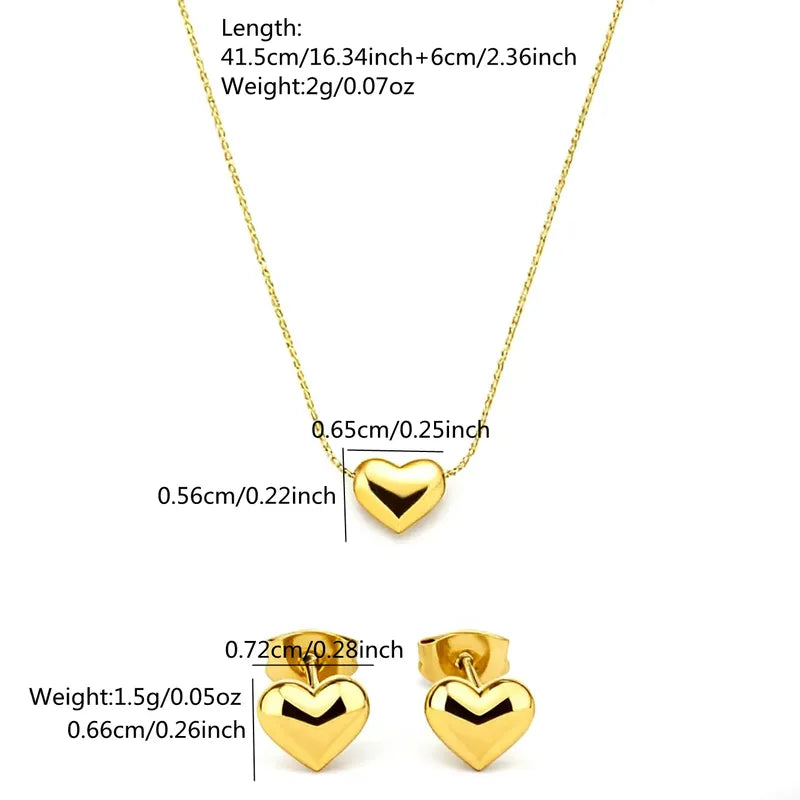Hearty 18K Gold Plated 304 Stainless Steel Stud Necklace Set