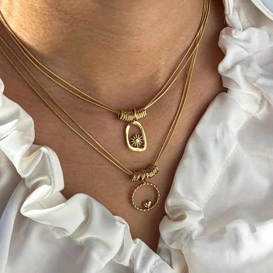 18K Gold Plated Sun Heart Flower 304 Stainless Steel Lobster Clasp Necklace