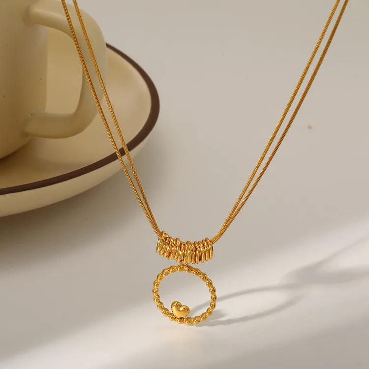 18K Gold Plated Sun Heart Flower 304 Stainless Steel Lobster Clasp Necklace