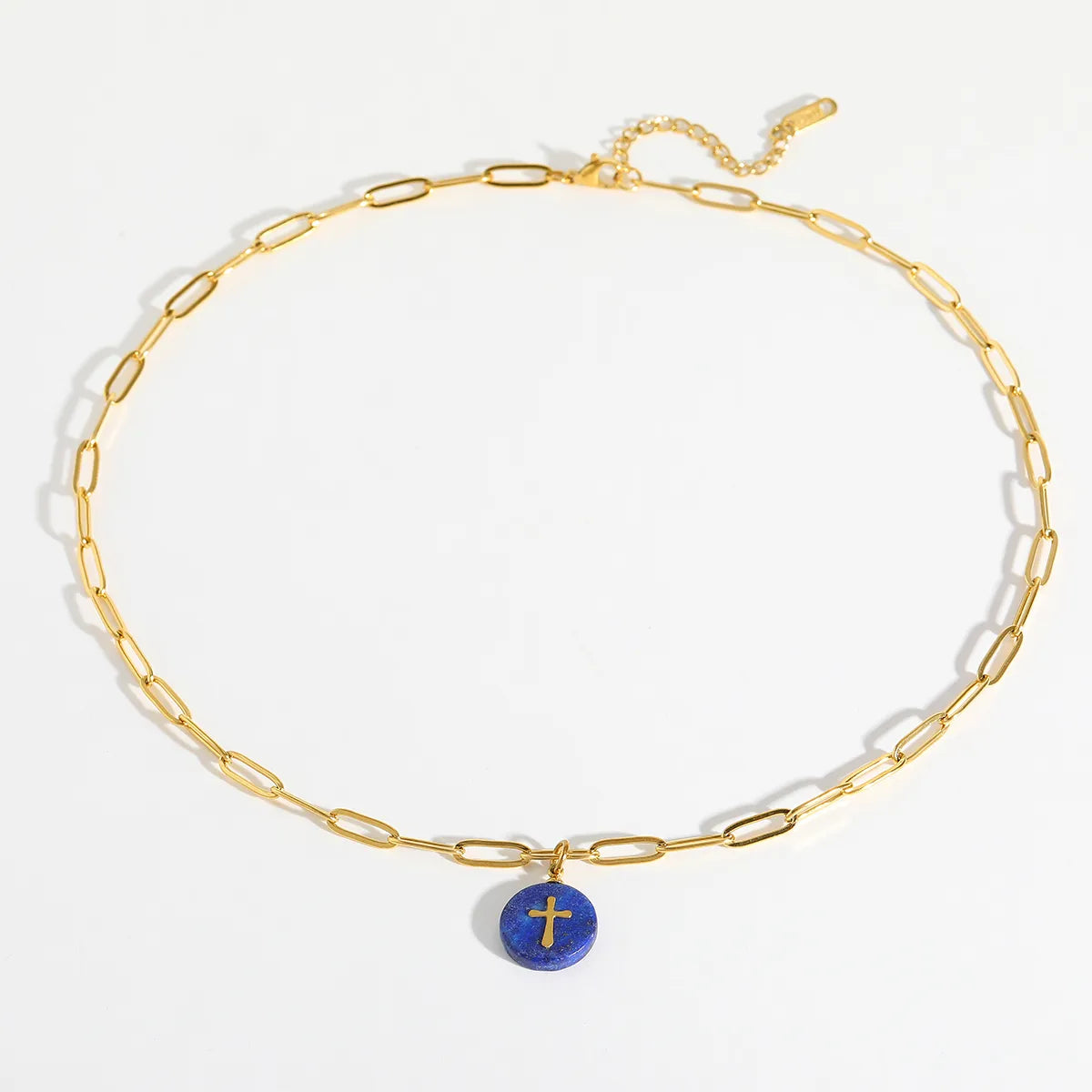 Cross Star 304 Stainless Steel Natural Stone 18K Gold Plated Plating Paperclip Chain Necklace