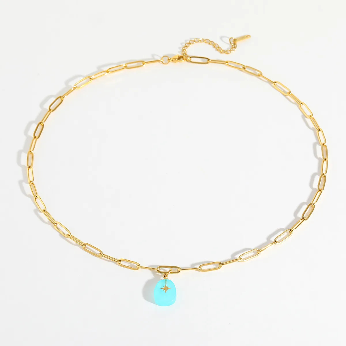 Cross Star 304 Stainless Steel Natural Stone 18K Gold Plated Plating Paperclip Chain Necklace