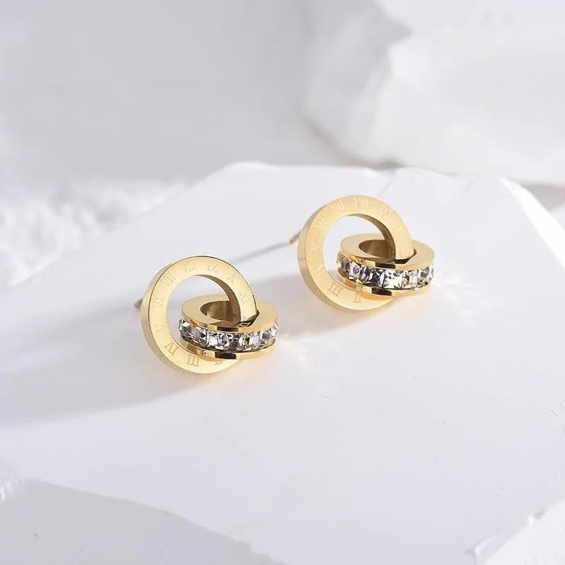 Roman Numerals PVD Coated 18K Gold Plated Stainless Steel  Non Tarnish Earring