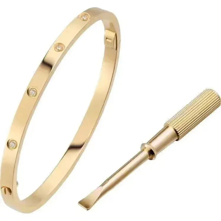 Narrow Diamond Cartier 18K Gold Plated 304 Stainless Steel Bracelet Sized 19