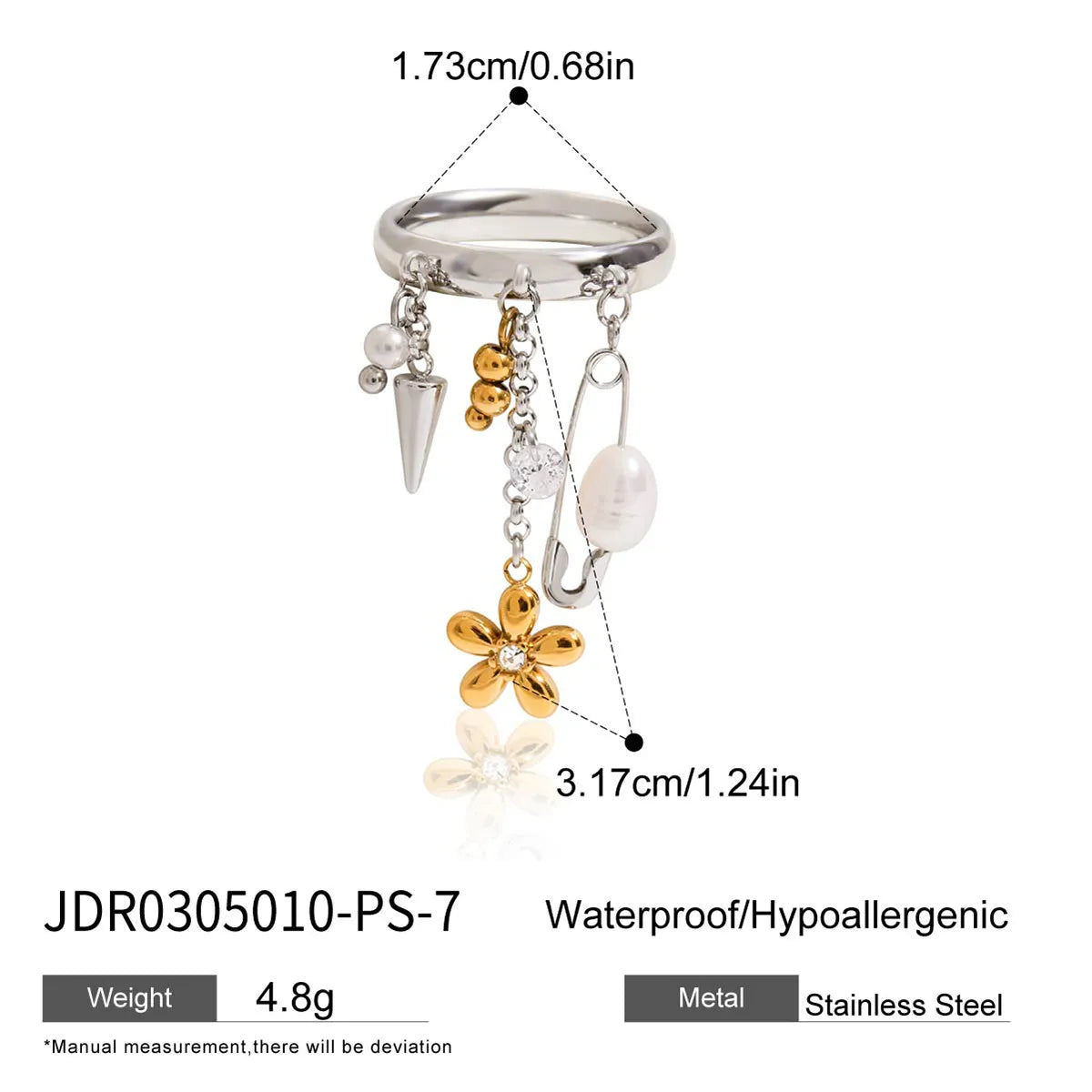 Work Butterfly 18K Gold Plated 304 Stainless Steel Zircon Tassel Ring