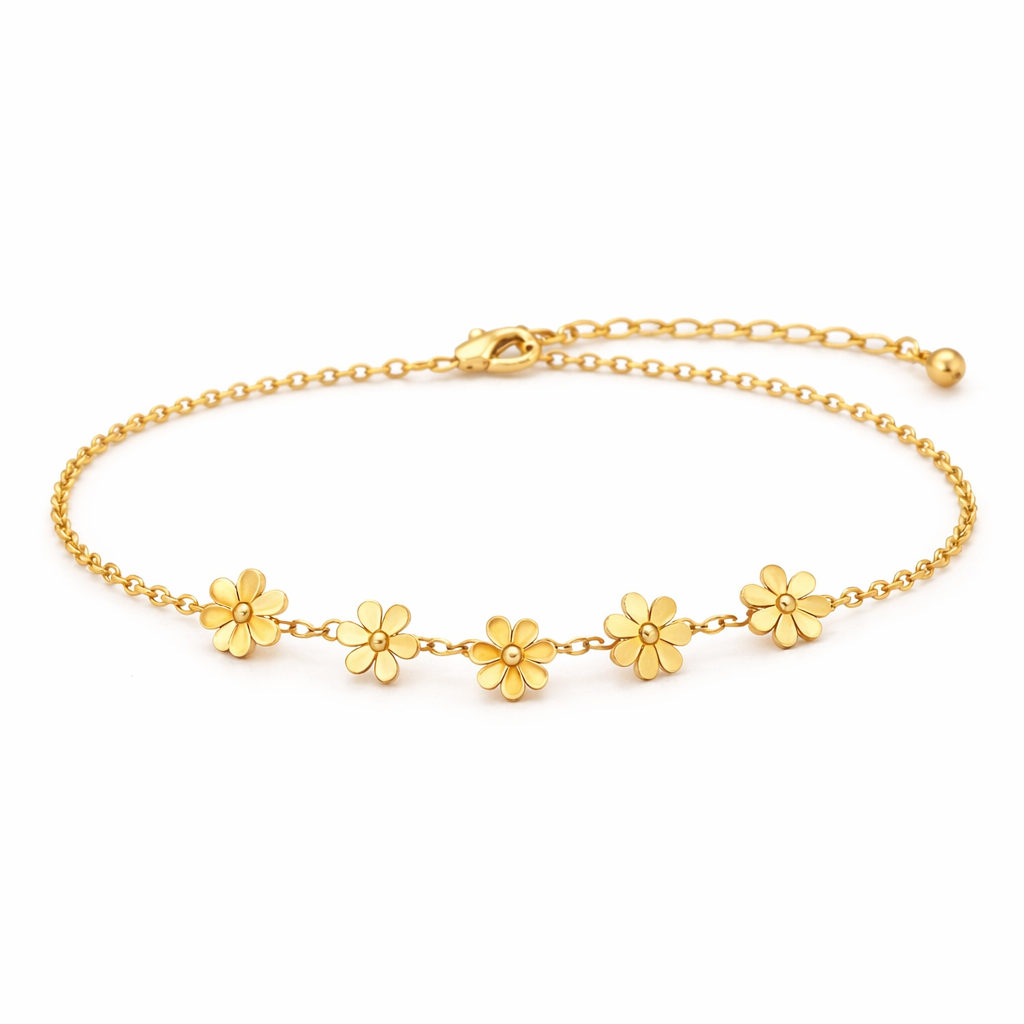 Five Flowers 18K Gold Plated 304 Stainless Steel Anklet
