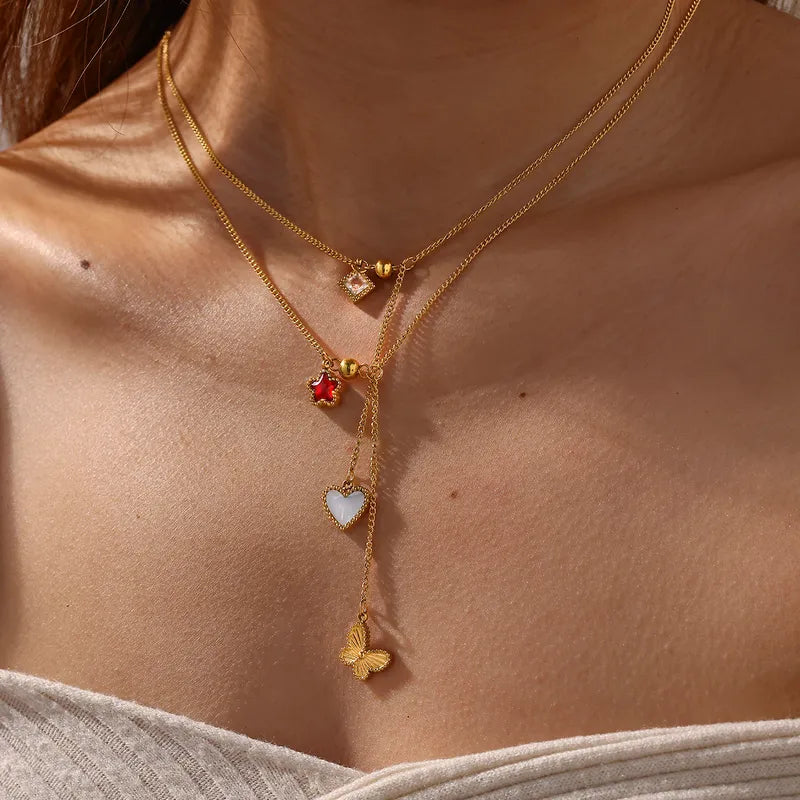 Heart Five Point 18K Gold Plated 304 Stainless Steel Necklace