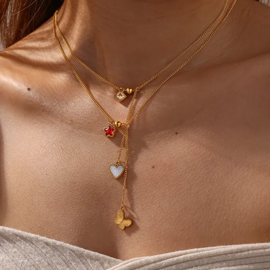 Heart Five Point 18K Gold Plated 304 Stainless Steel Necklace