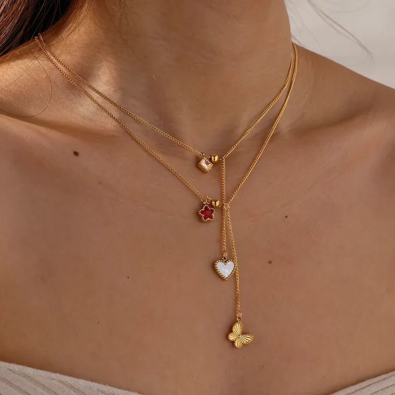 Heart Five Point 18K Gold Plated 304 Stainless Steel Necklace