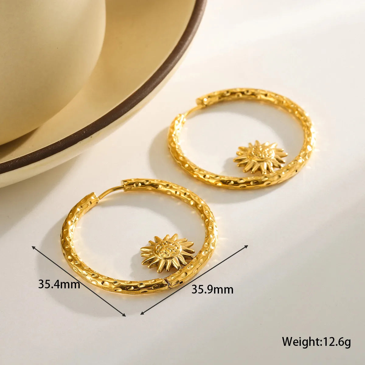 Round Sunny 18K Gold Plated 304 Stainless Steel Earring