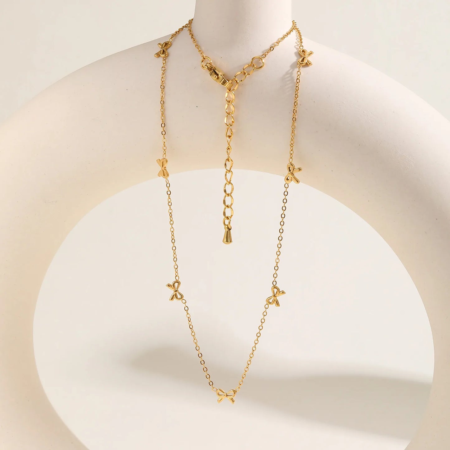 18K Gold Bow Knot 201 Stainless Steel Sweet Waterproof Non Tarnish 201 Stainless Steel Necklace