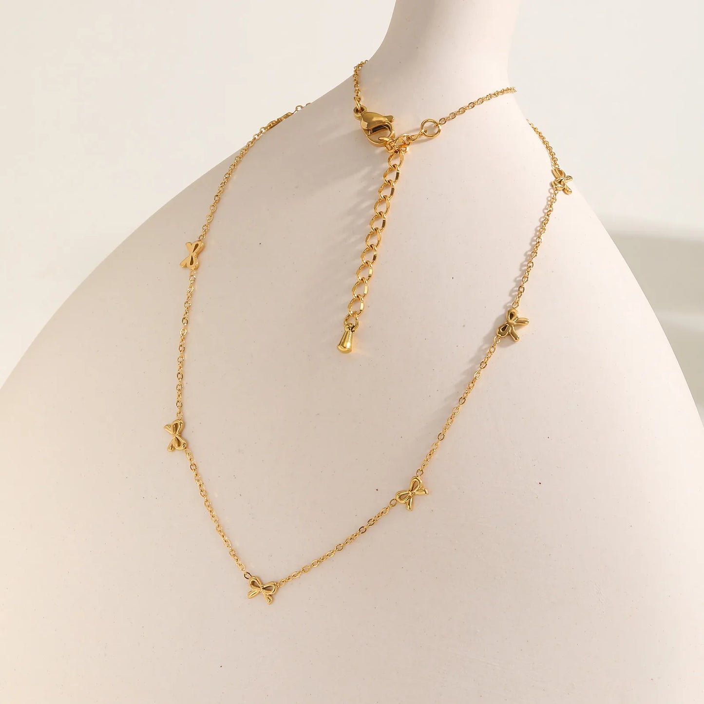 18K Gold Bow Knot 201 Stainless Steel Sweet Waterproof Non Tarnish 201 Stainless Steel Necklace