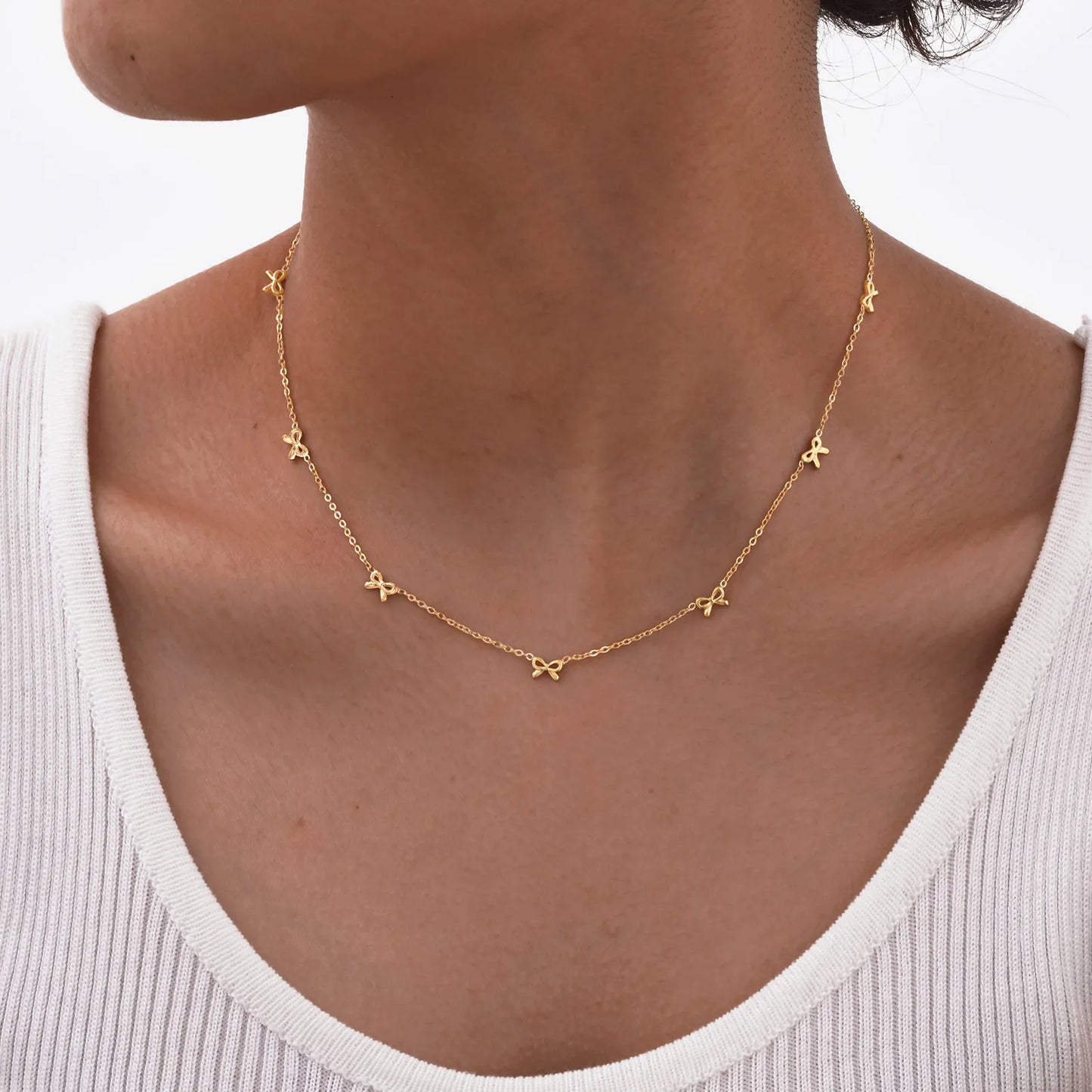 18K Gold Bow Knot 201 Stainless Steel Sweet Waterproof Non Tarnish 201 Stainless Steel Necklace