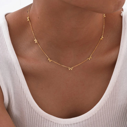 18K Gold Bow Knot 201 Stainless Steel Sweet Waterproof Non Tarnish 201 Stainless Steel Necklace