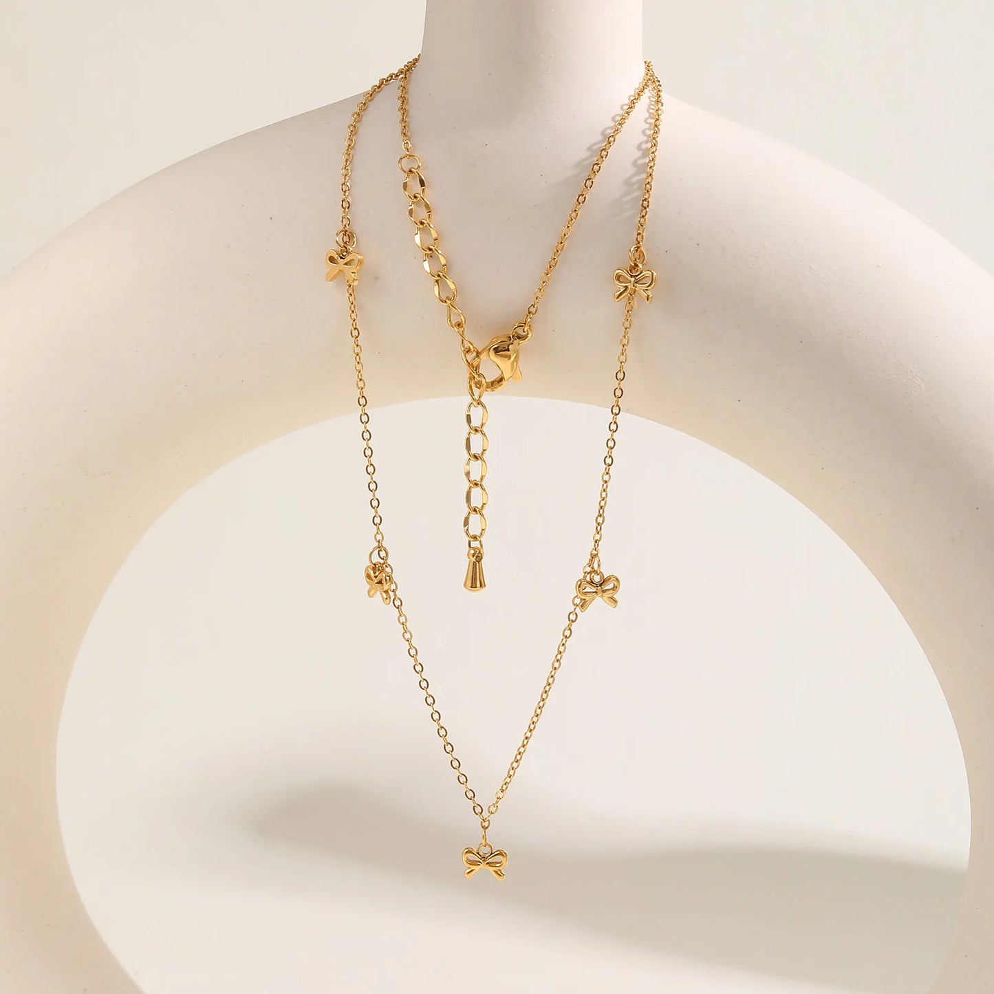 18K Gold Bow Knot 201 Stainless Steel Sweet Waterproof Non Tarnish 201 Stainless Steel Necklace