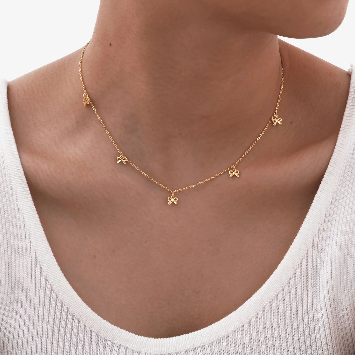 18K Gold Bow Knot 201 Stainless Steel Sweet Waterproof Non Tarnish 201 Stainless Steel Necklace