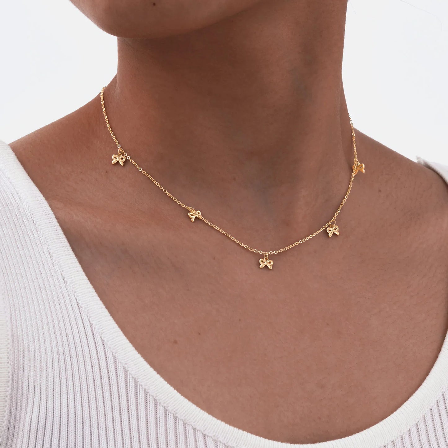18K Gold Bow Knot 201 Stainless Steel Sweet Waterproof Non Tarnish 201 Stainless Steel Necklace
