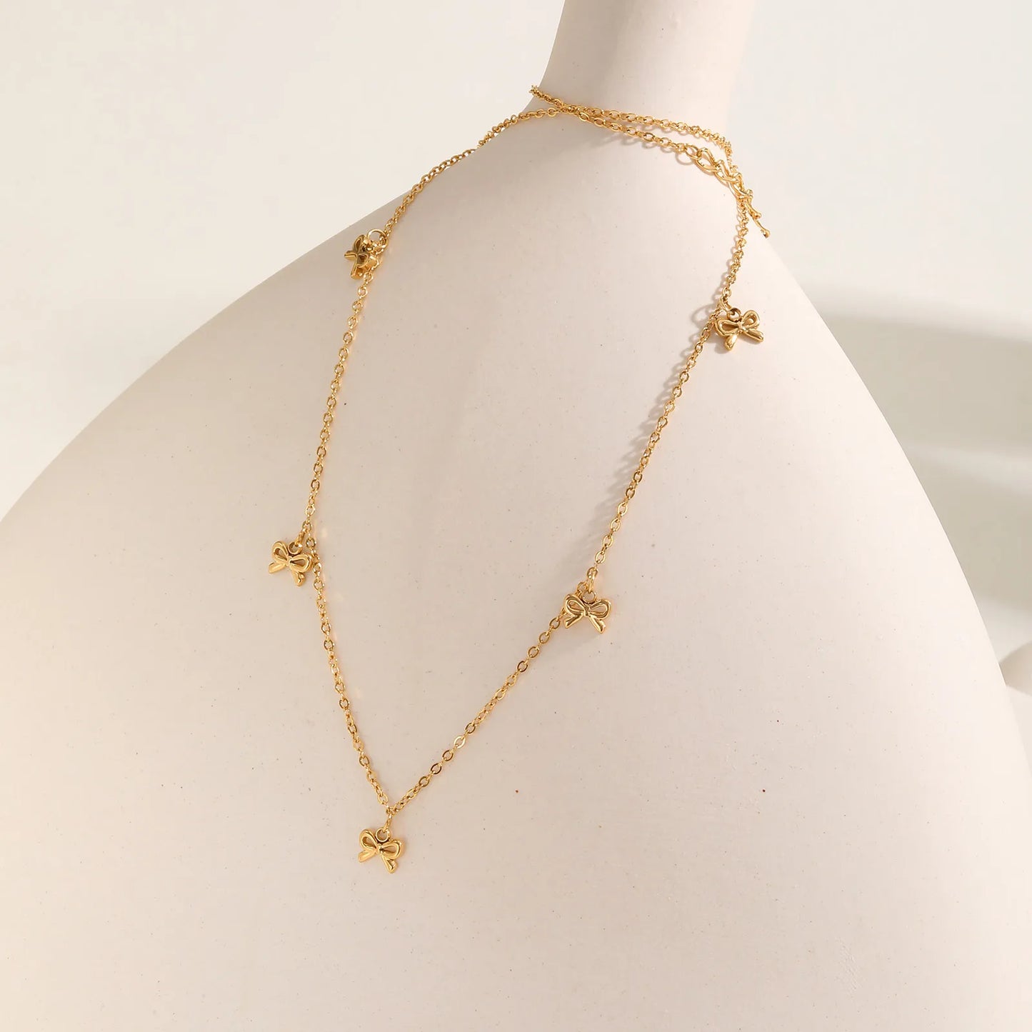 18K Gold Bow Knot 201 Stainless Steel Sweet Waterproof Non Tarnish 201 Stainless Steel Necklace