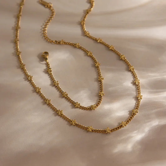 Flowers Studded 18K Gold Plated 304 Stainless Steel Necklace Set