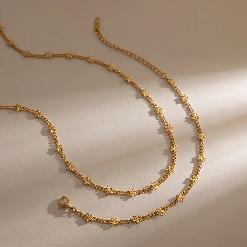 Flowers Studded 18K Gold Plated 304 Stainless Steel Necklace Set