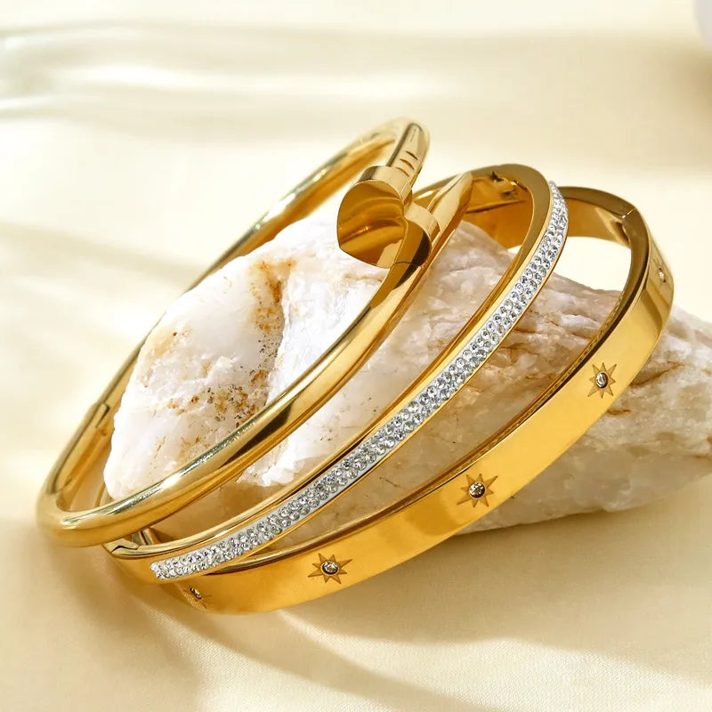 Elegant Luxury 304 Stainless Steel 18K Gold Plated Zirconia Ladies Bracelet Set