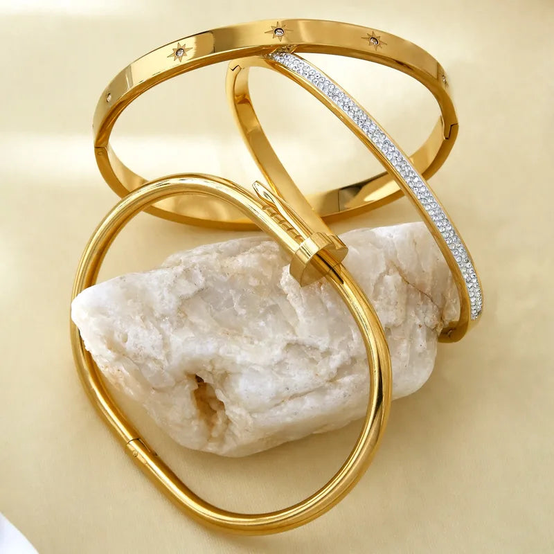 Elegant Luxury 304 Stainless Steel 18K Gold Plated Zirconia Ladies Bracelet Set