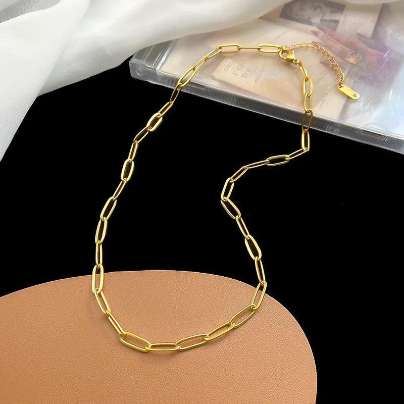 Paper Clip 304 Stainless Steel Vintage 18K Gold Plated Necklace