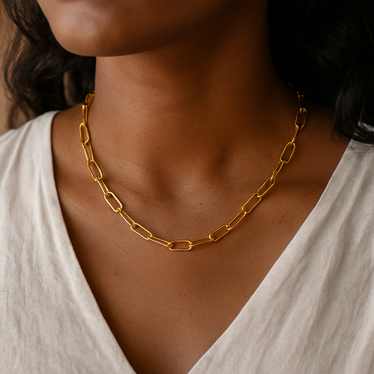 Paper Clip 304 Stainless Steel Vintage 18K Gold Plated Necklace