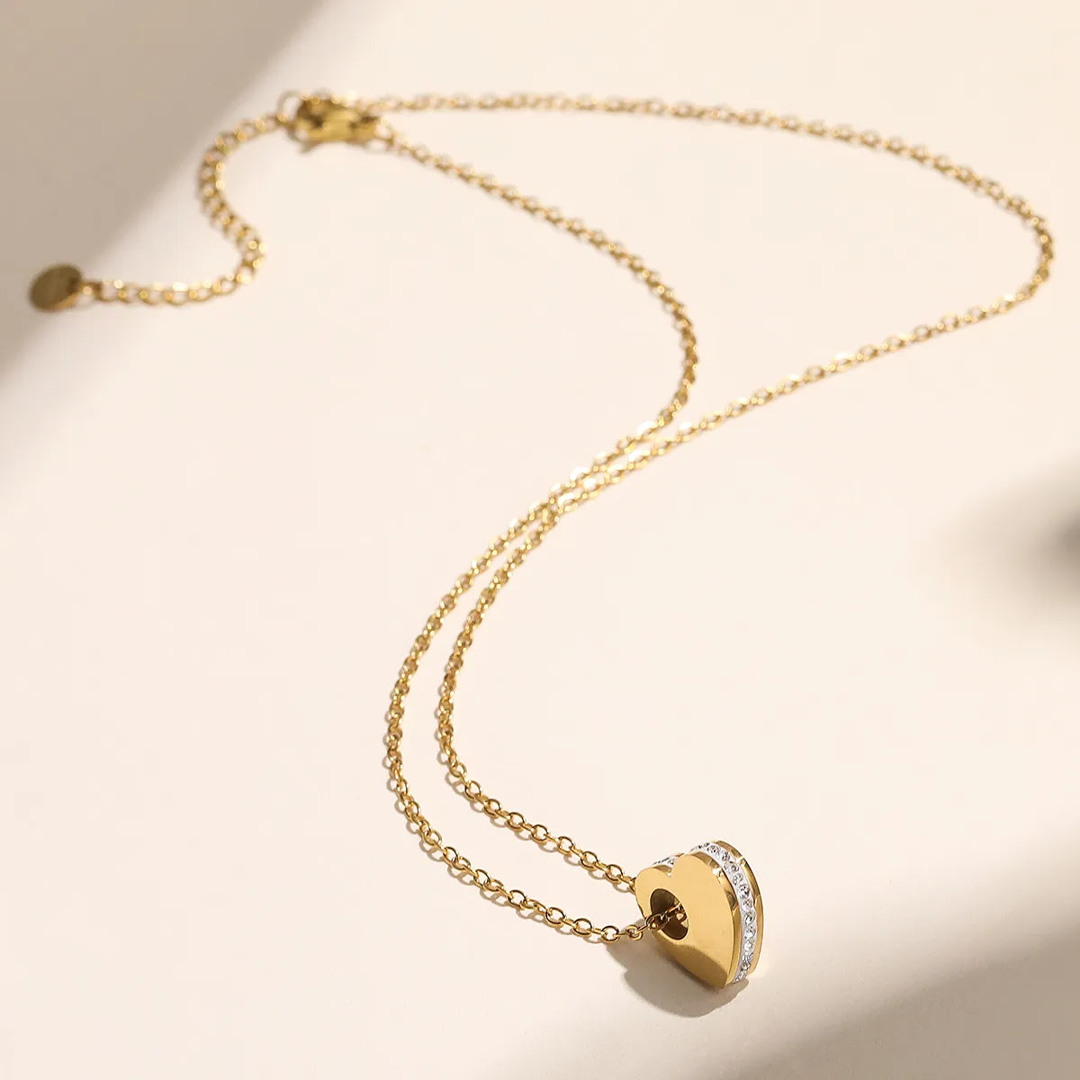 Luxury 18K Gold Plated Stainless Steel Zircon Heart Pendant Necklace