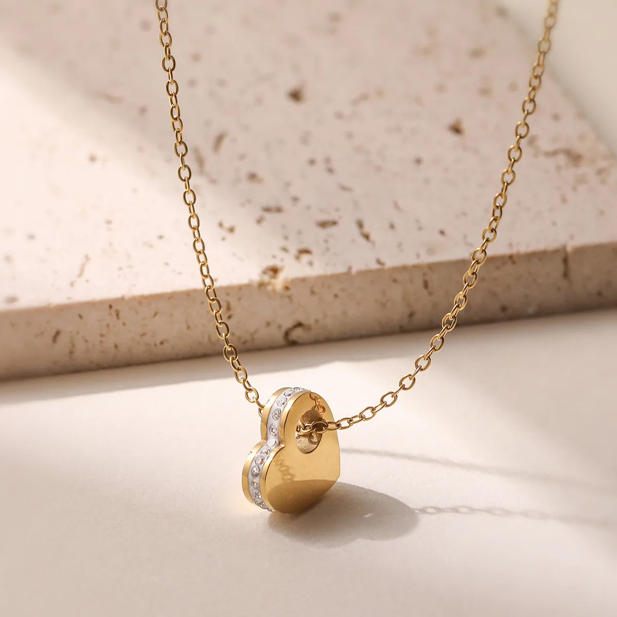 Luxury 18K Gold Plated Stainless Steel Zircon Heart Pendant Necklace
