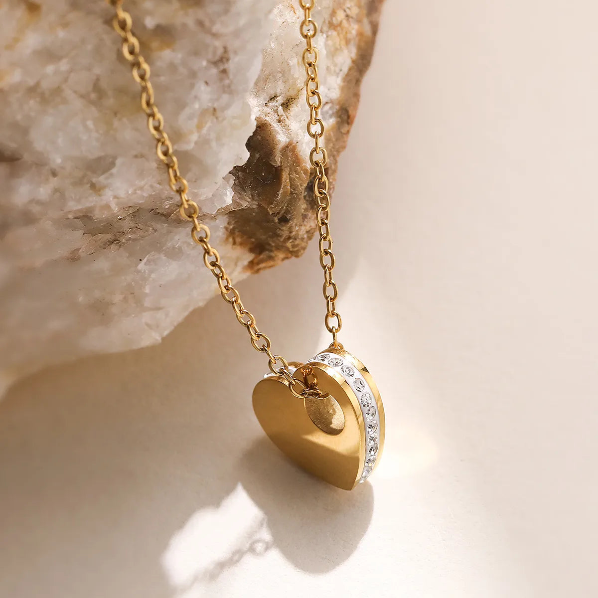 Luxury 18K Gold Plated Stainless Steel Zircon Heart Pendant Necklace