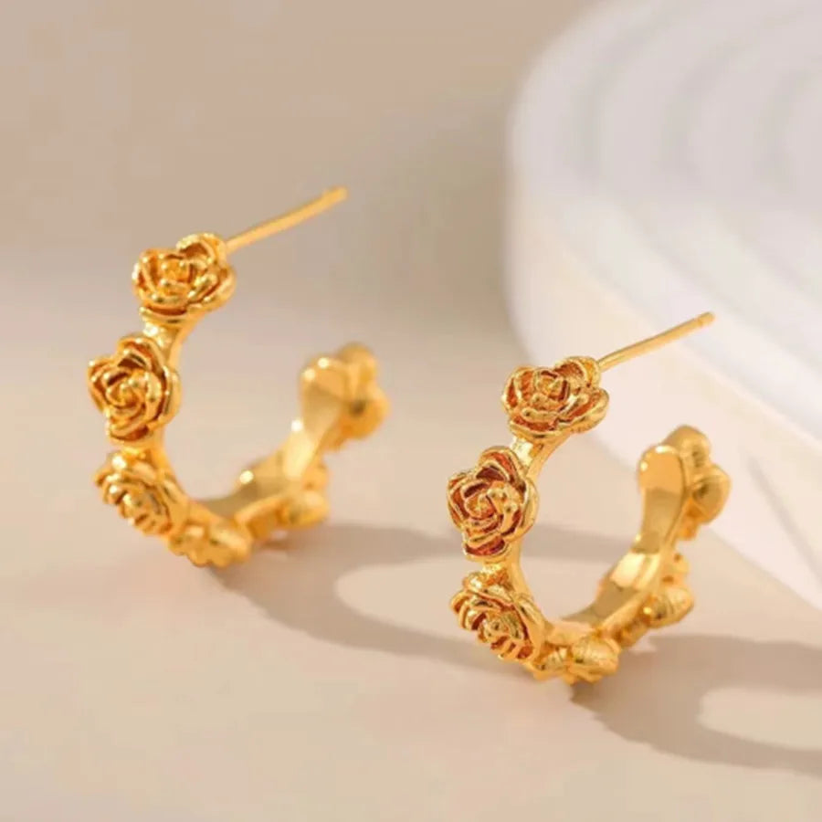 Rose Ion Plating (IP) 18K Gold Plated 304 Stainless Steel Elegant Simple Style Waterproof Non Tarnish Ear Studs