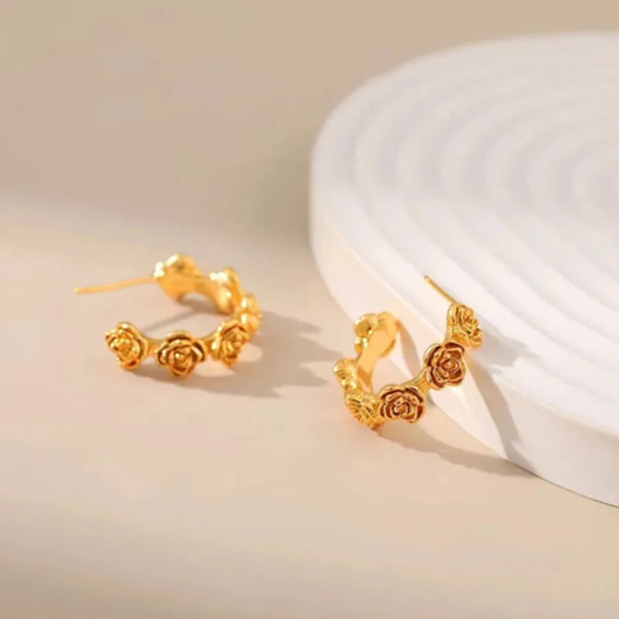 Rose Ion Plating (IP) 18K Gold Plated 304 Stainless Steel Elegant Simple Style Waterproof Non Tarnish Ear Studs