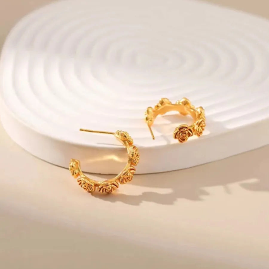 Rose Ion Plating (IP) 18K Gold Plated 304 Stainless Steel Elegant Simple Style Waterproof Non Tarnish Ear Studs