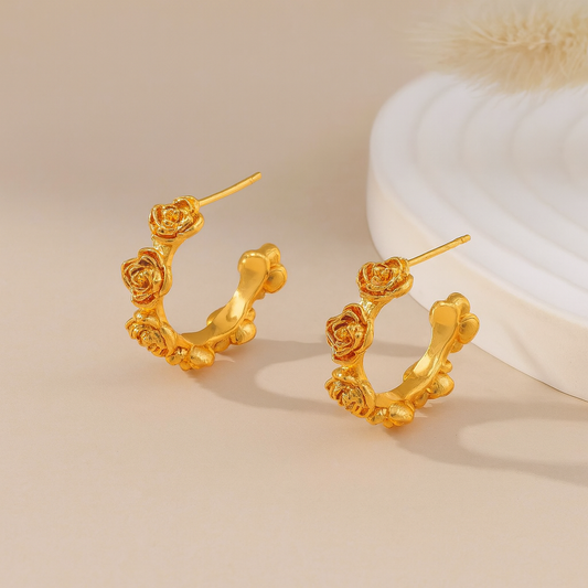 Rose Ion Plating (IP) 18K Gold Plated 304 Stainless Steel Elegant Simple Style Waterproof Non Tarnish Ear Studs