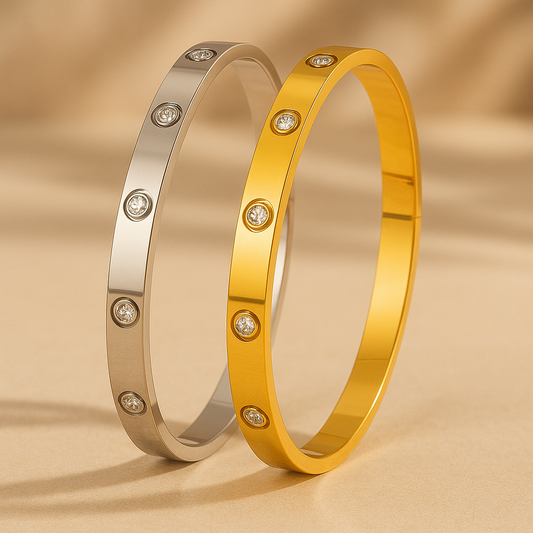 Cartier Style Studded Diamond 18K Gold Plated 304 Stainless Steel Bangle